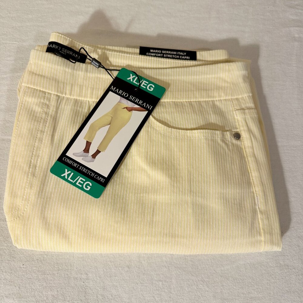 Mario Serrani Women's Comfort Stretch Capri Pant Size XL Yellow Stripe Feminine